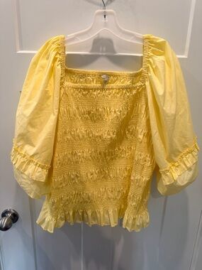 Cato Plus Size 22/24W Yellow Smocked Peasant Top Cottagecore Puff Sleeve